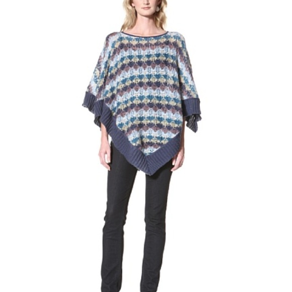 Missoni Sweaters - Missoni Mohair Crochet Poncho Zigzag Sweater Cape Orange Label Boho Blue NEW